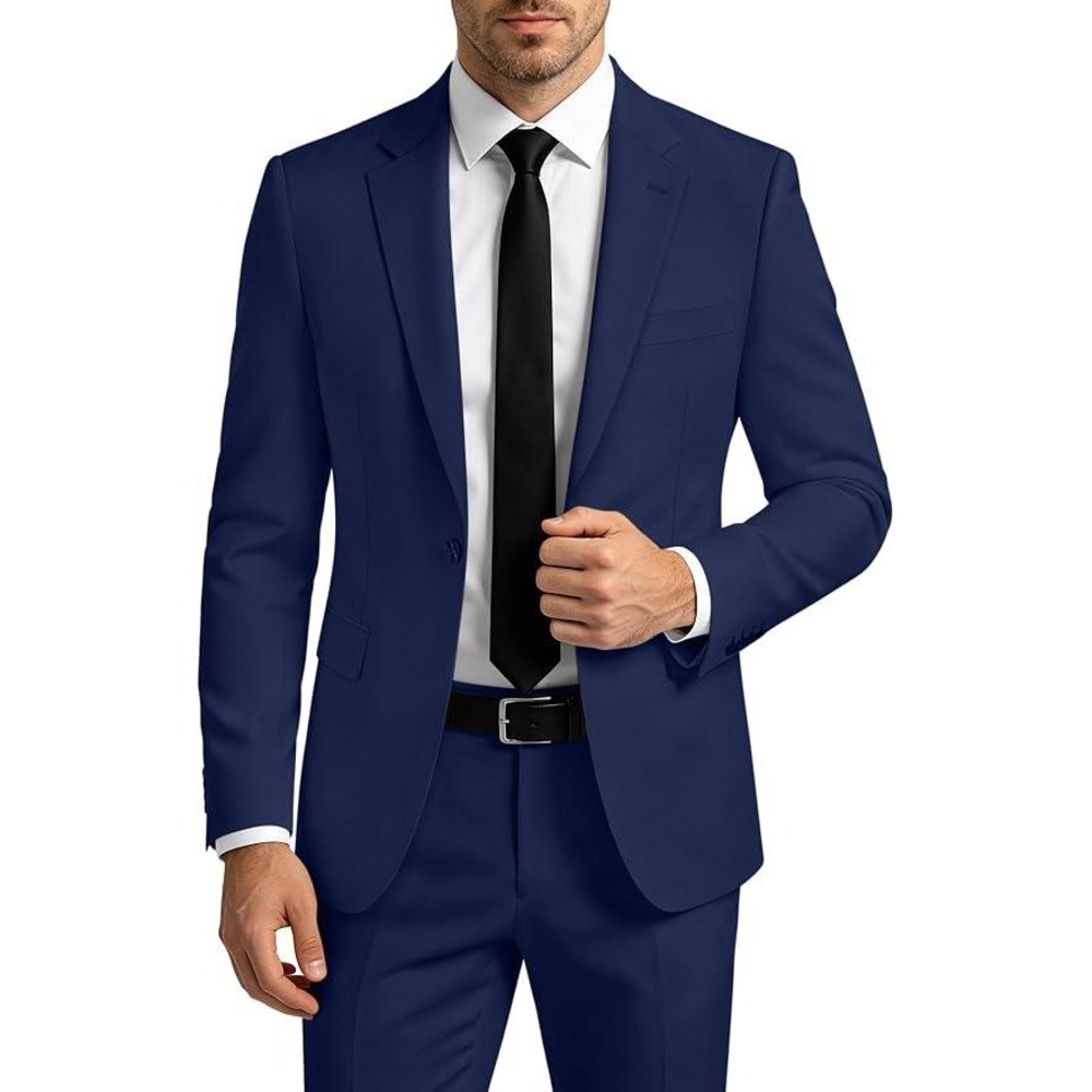 MSRP $90 LORENZO BRUNO Men's L 42R 2 Piece Suit One Button Slim Fit Solid Jacket